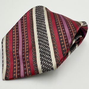 Lanvin Silk Tie 4"x 55" Pink Red Orange Cream White Stripe New York Paris Wide